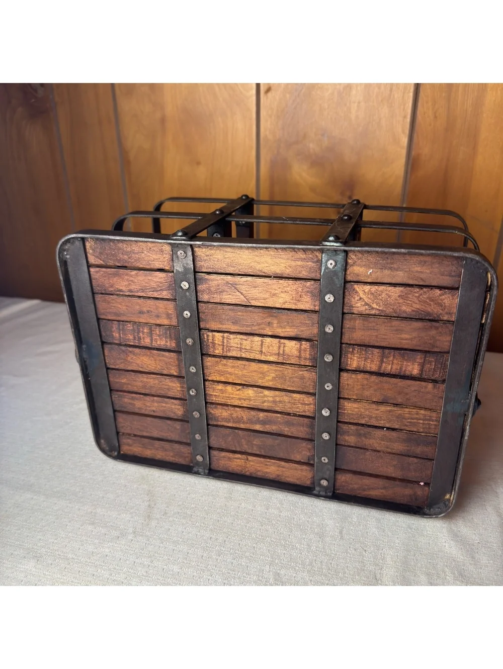 Wood Metal Bottle Caddy Wine Beer Carrier 6 Compartment Farmhouse Rustic Decor